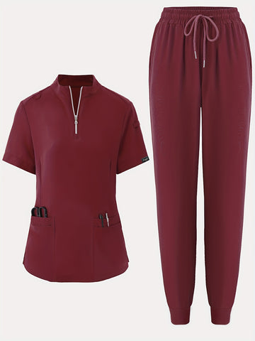 SAASHI Dar Red Men's Workwear Set - V-Neck Top & Pants Combo