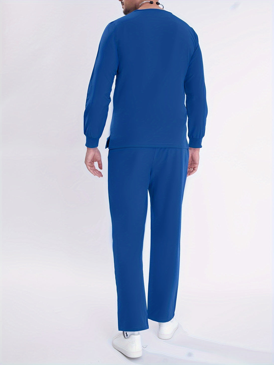 SAASHI Men's Royal Blue Workwear V-neck Scrub Set - Long Sleeve Tops & Pants for Clinics