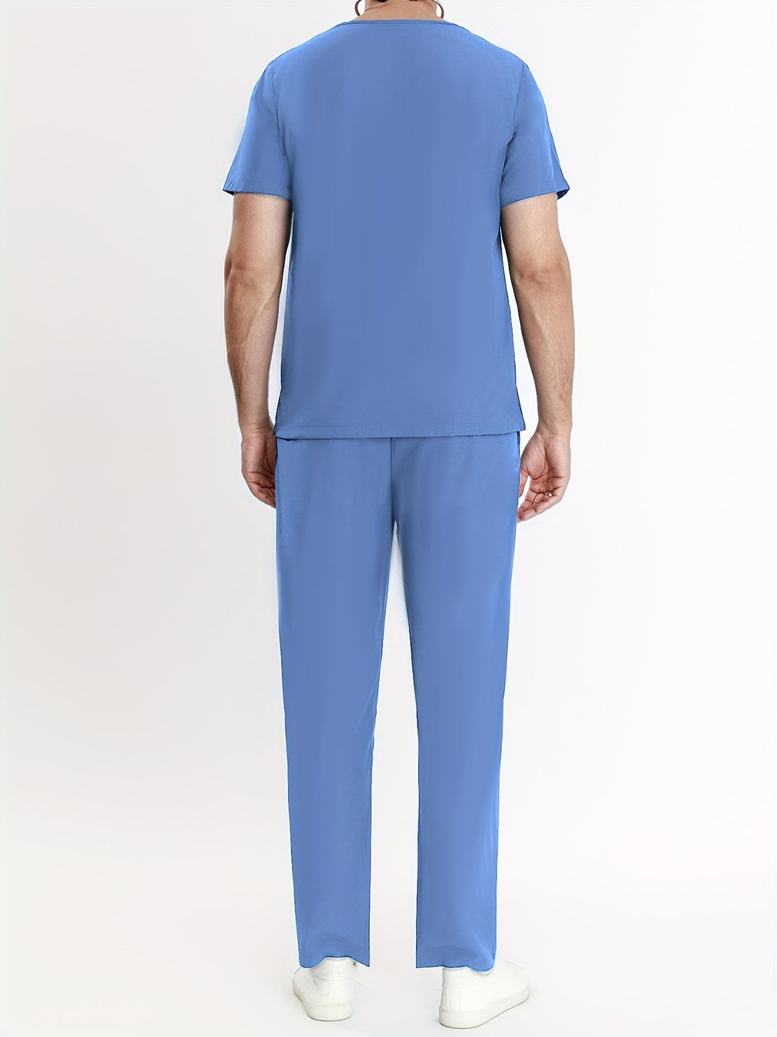 SAASHI Bright Sky Blue Men's V-Neck Scrubs Set - Multi-Pocket Workwear for Summer