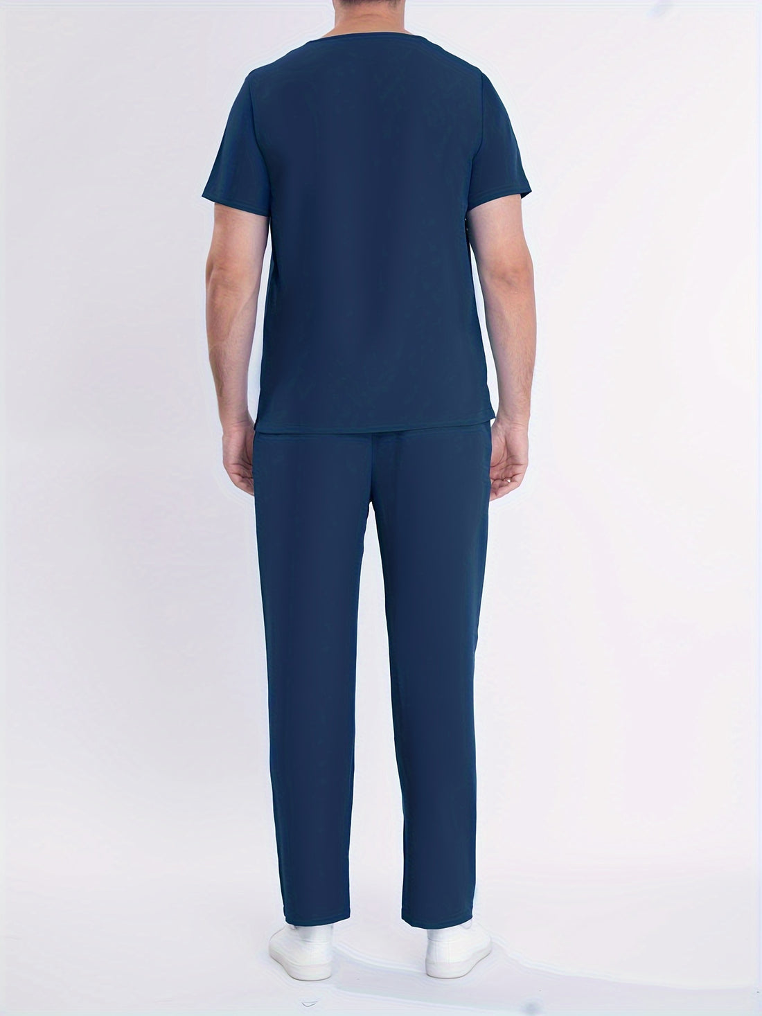 SAASHI Men's Sea Blue Solid Summer Workwear - V-neck Top & Pants Set