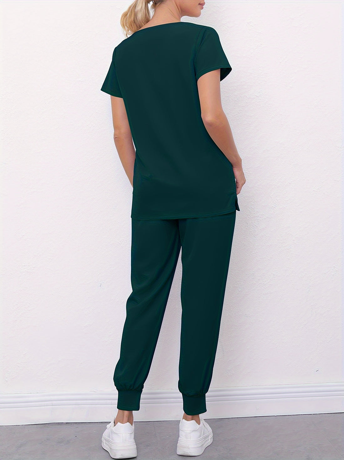 SAASHI Dark Green Medical Scrub Set - V Neck Top With Pockets & Pants