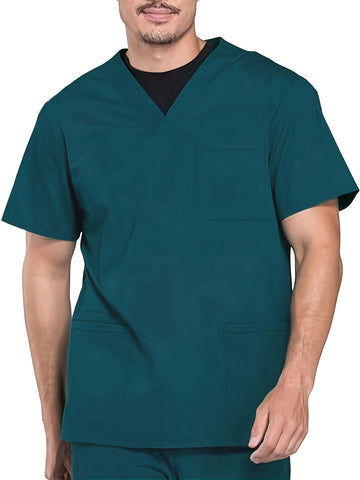 SAASHI Men's Solid Green V-neck Nursing Workwear T-shirt for Work Day