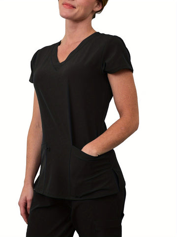 SAASHI Black Solid Scrub Set - V Neck Top & Pants Outfits