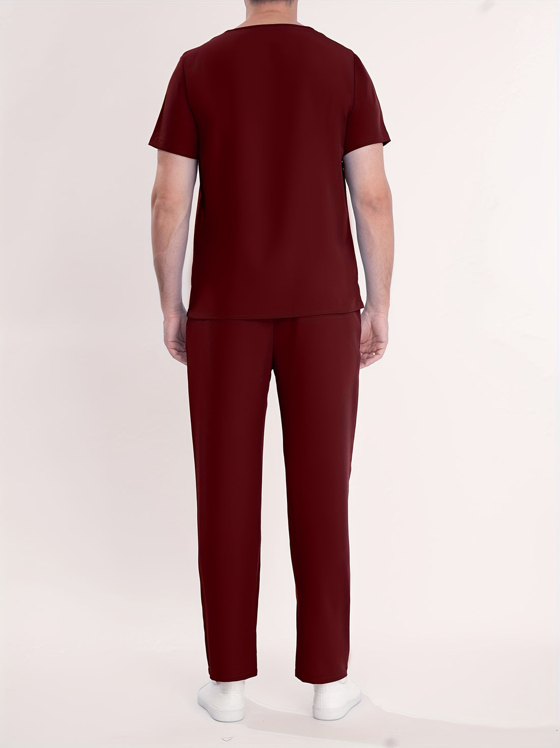 SAASHI Men's Burgundy Solid Summer Workwear - V-neck Top & Pants Set