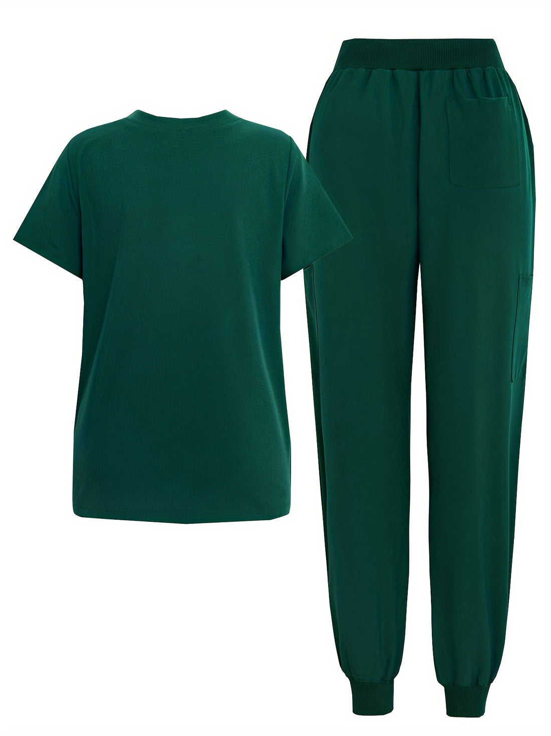 SAASHI Solid Dark Green Color Scrub Set - Crew Neck Top & Drawstring Bottoms