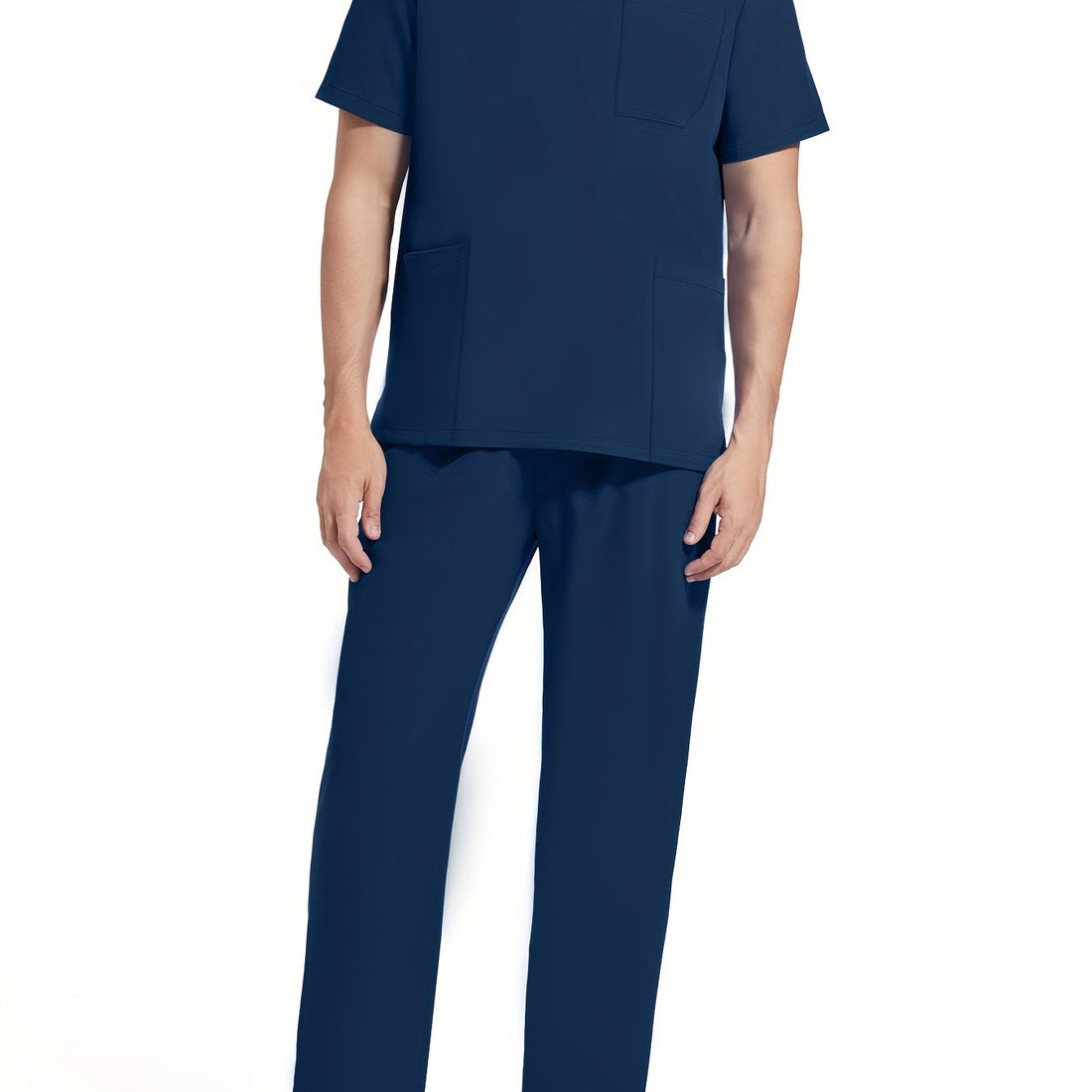 SAASHI Sea Blue Men's Summer Workwear Set - V-Neck Top & Pants Outfit