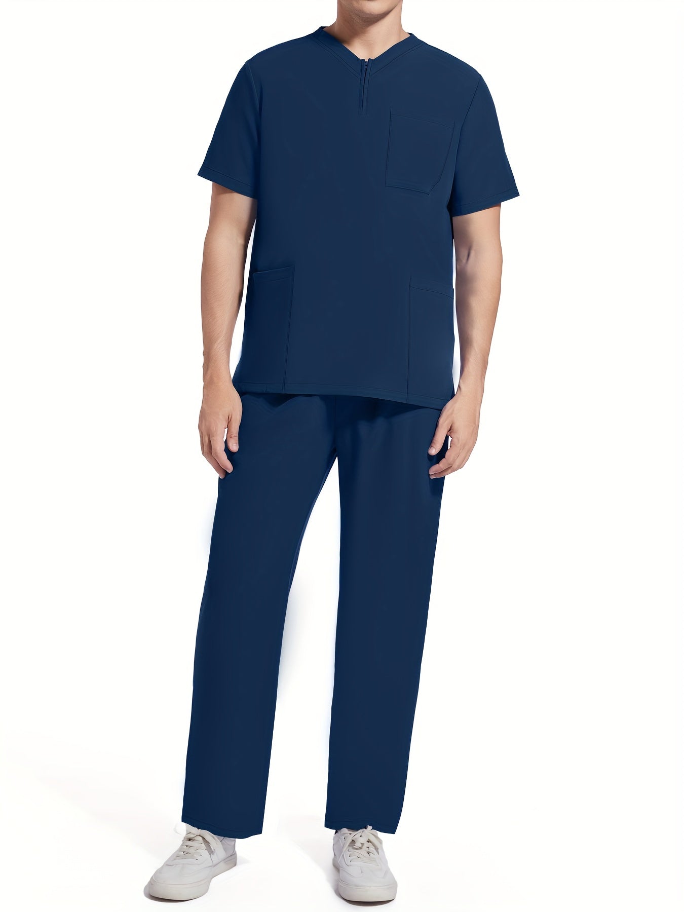 SAASHI Sea Blue Men's Summer Workwear Set - V-Neck Top & Pants Outfit