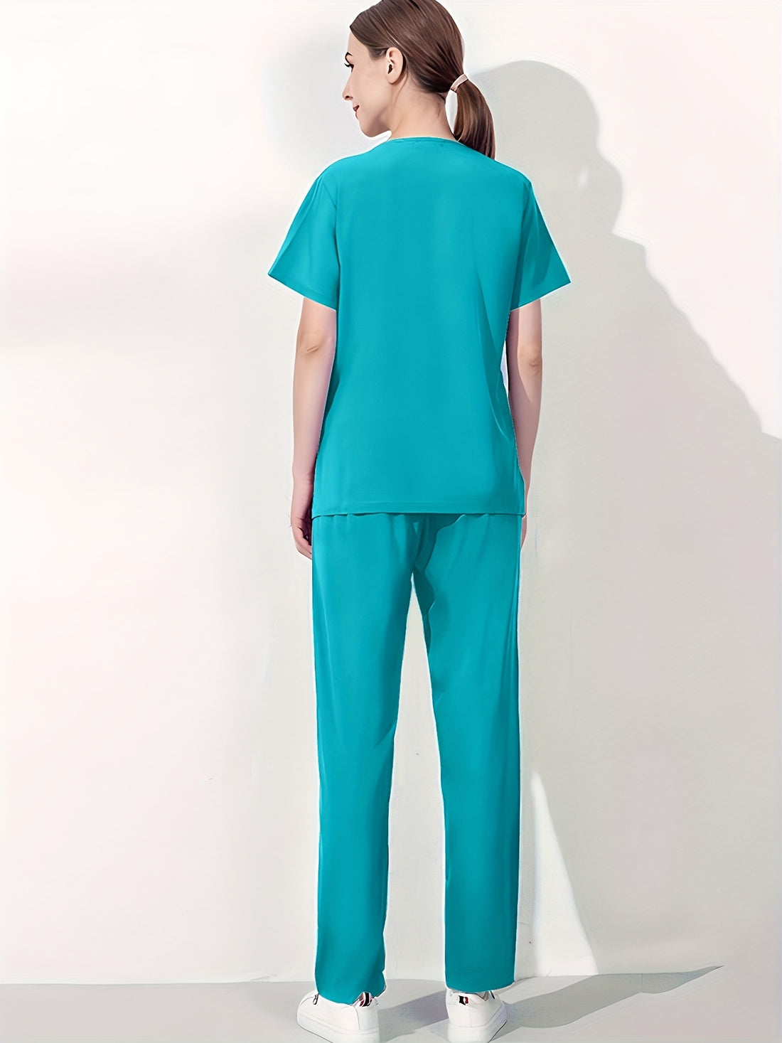 SAASHI Malachite Green Casual Scrub Set - V Neck Short Sleeve Top & Pants