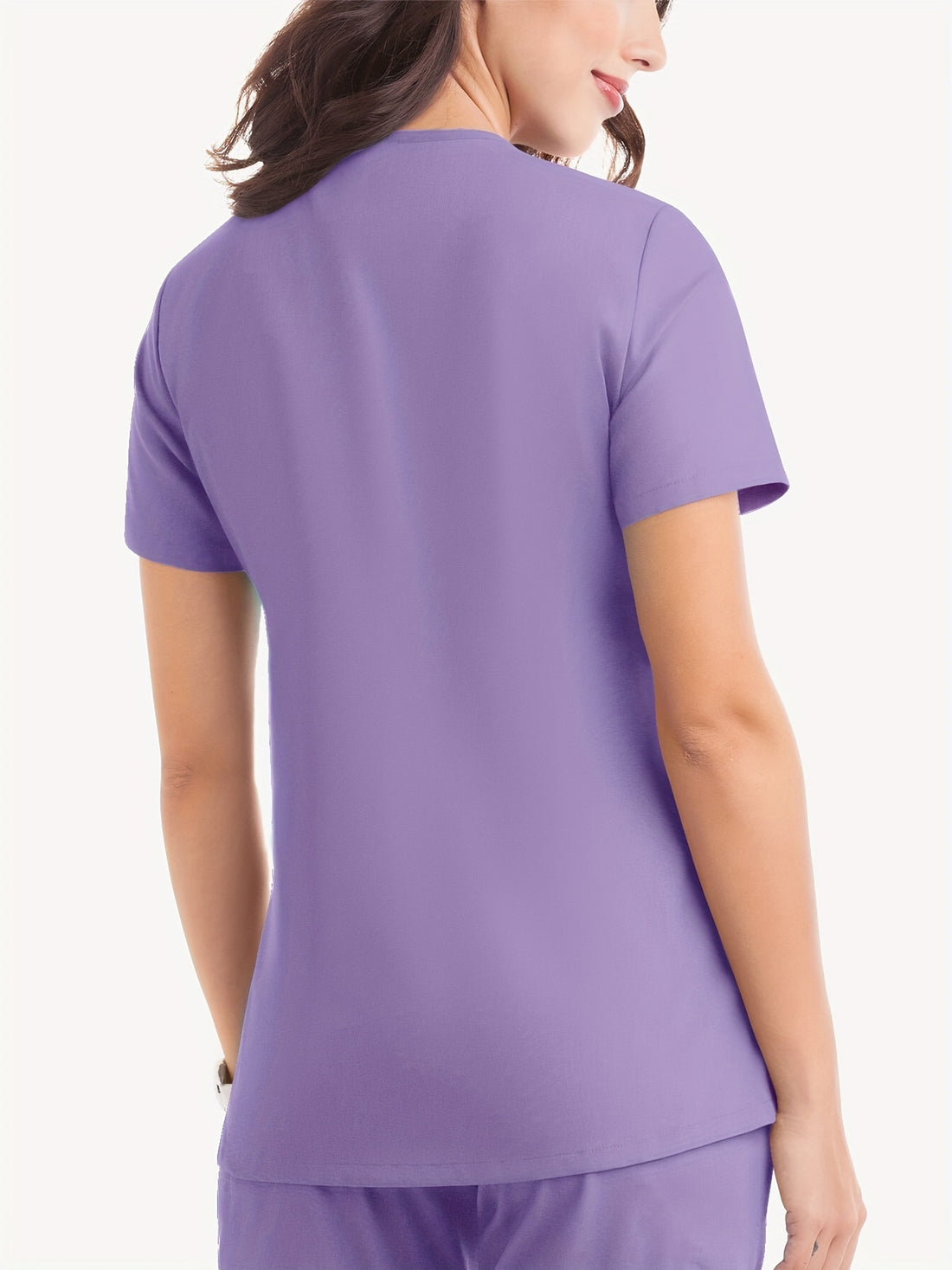 SAASHI Purple Scrub Top for Doctor, Nurse, Dentist, V-neck Short Sleeve