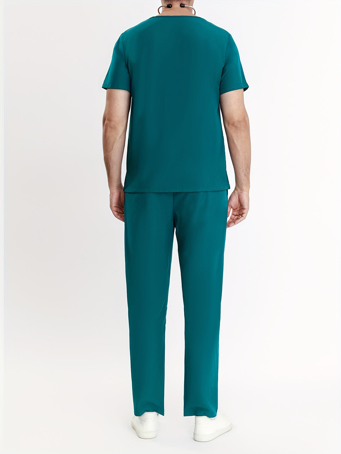 SAASHI Dark Green Men's V-Neck Scrubs Set - Multi-Pocket Workwear for Summer