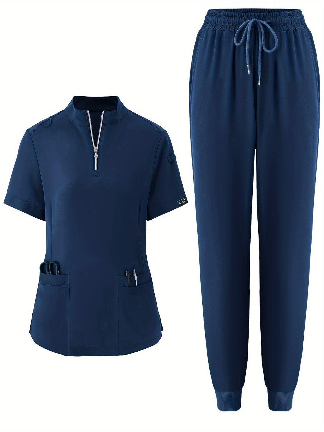 SAASHI Navy Blue Men's Workwear Set - V-Neck Top & Pants Combo