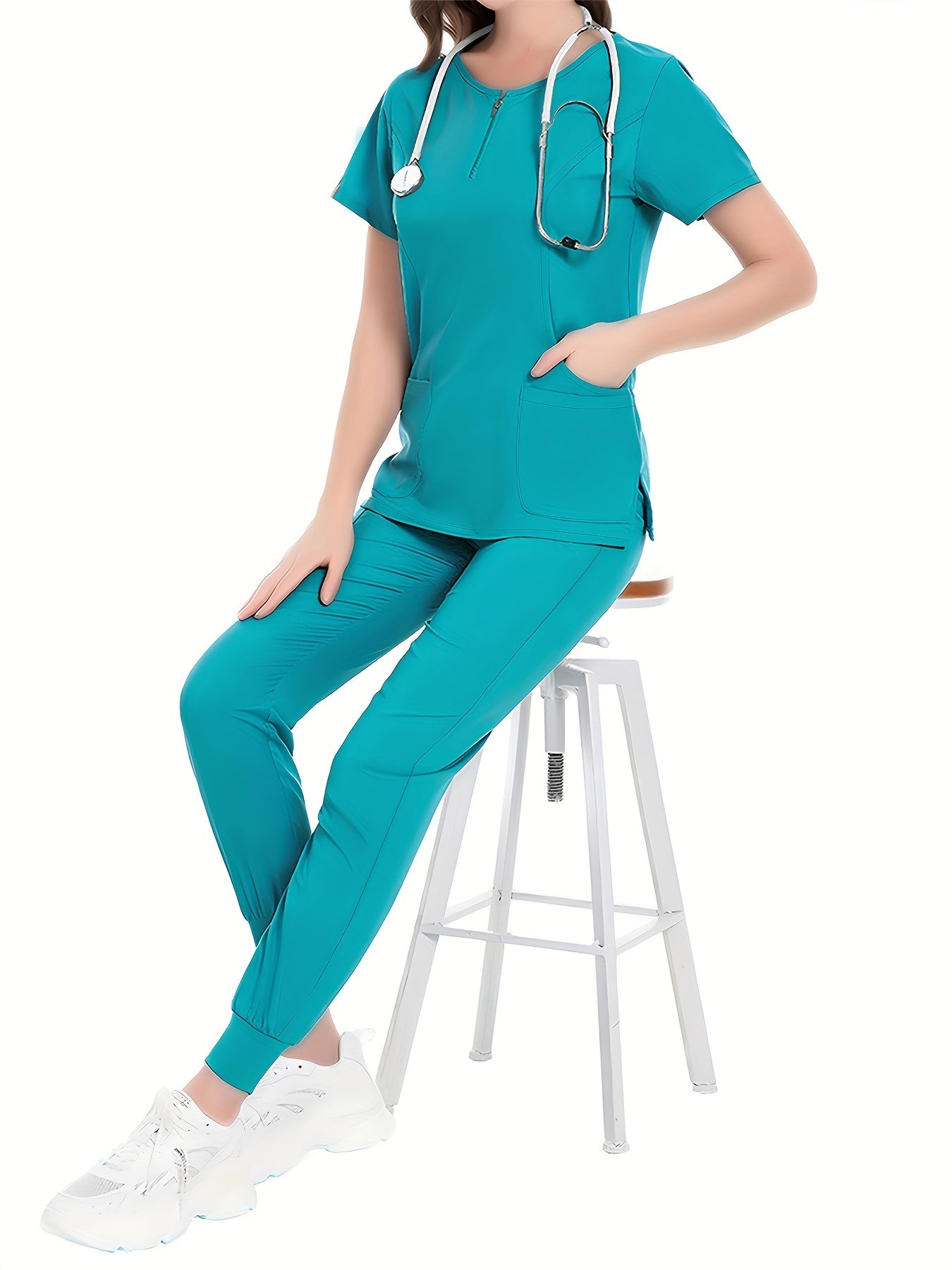 SAASHI Lake Blue Nurse Work Set - Crew Neck Scrub Top & Pants Outfit