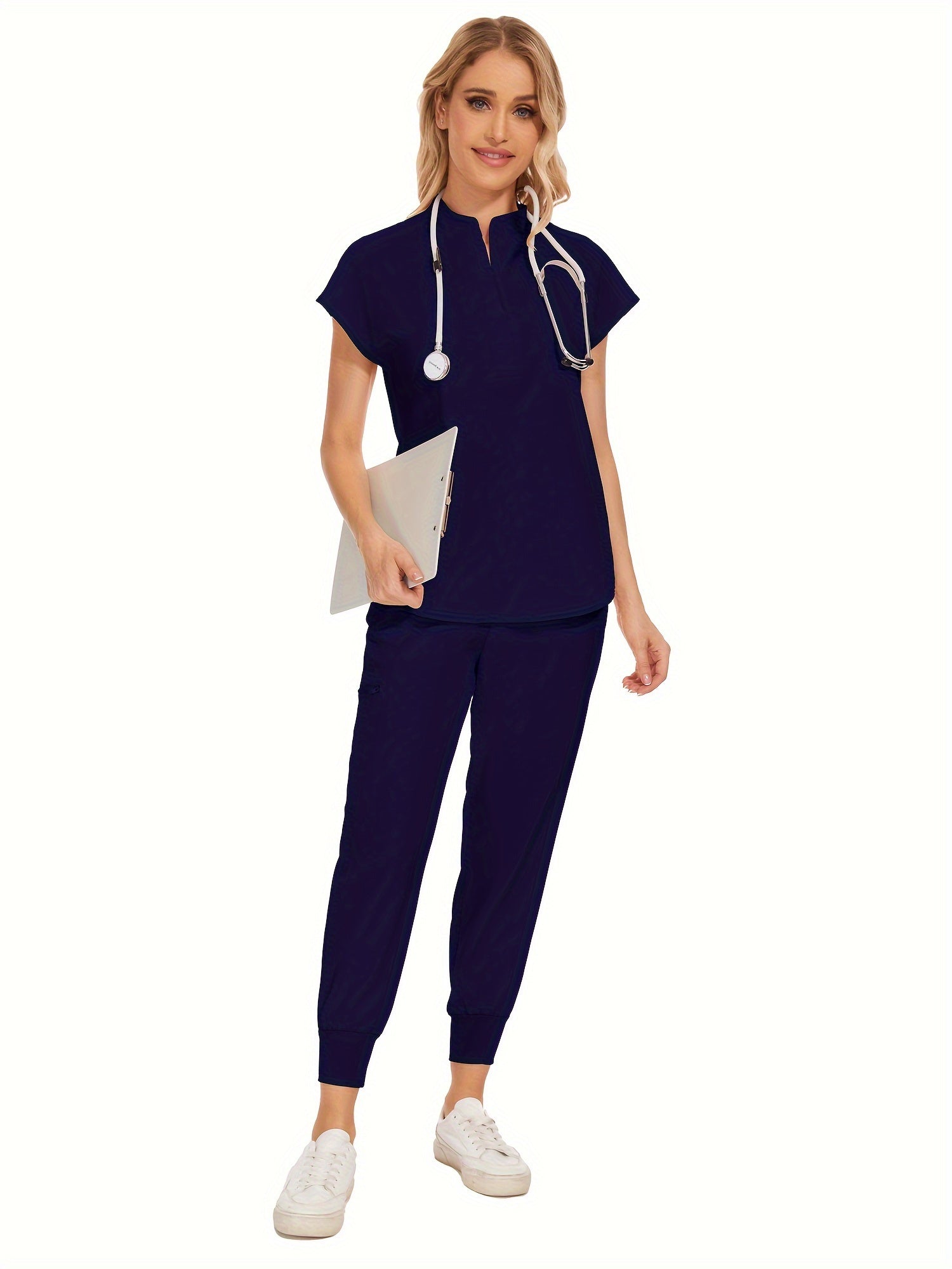 SAASHI Navy Blue Nurse Two-Piece Scrub Set - V-Neck Top & Pocket Pants