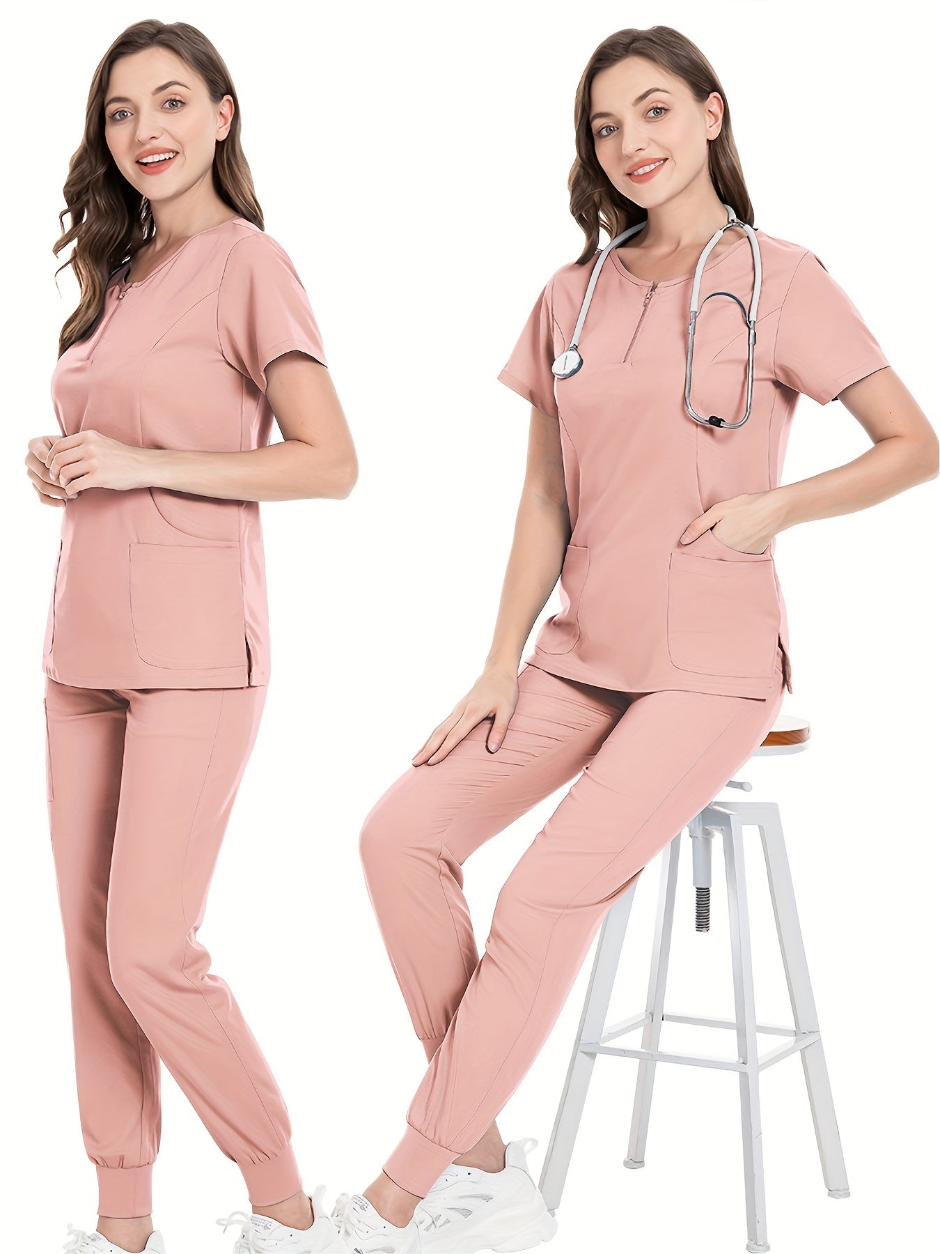 SAASHI Women's Pink Healthcare Uniform Set - Two-Piece Round Neck Top