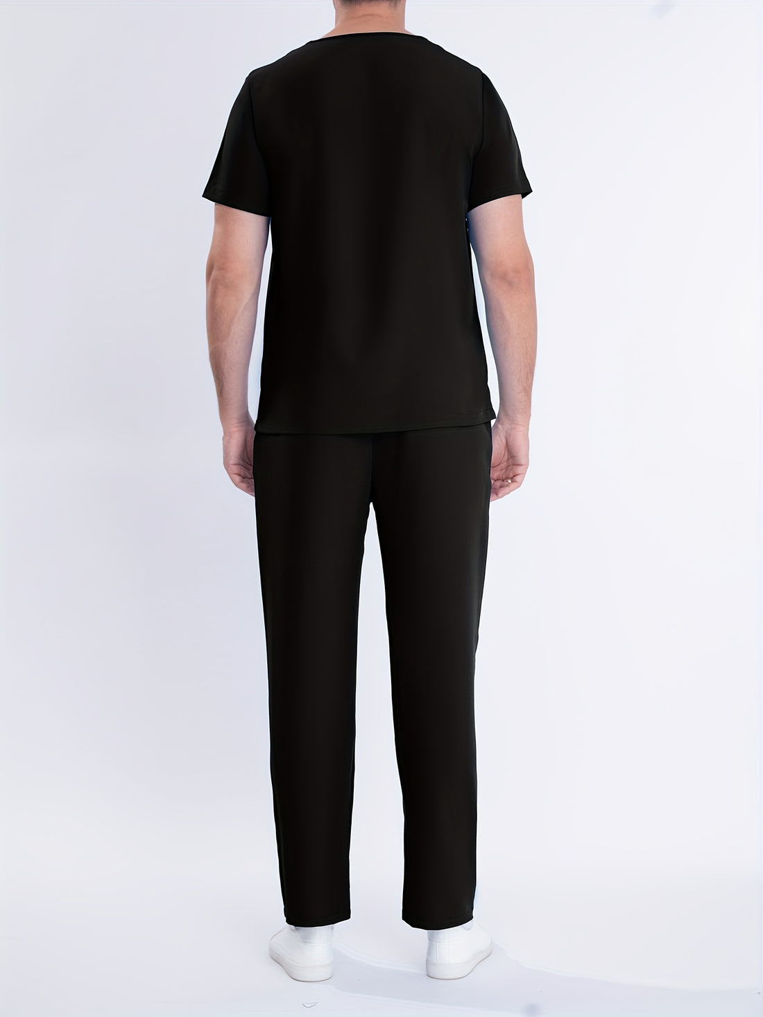 SAASHI Men's Black Solid Summer Workwear - V-neck Top & Pants Set