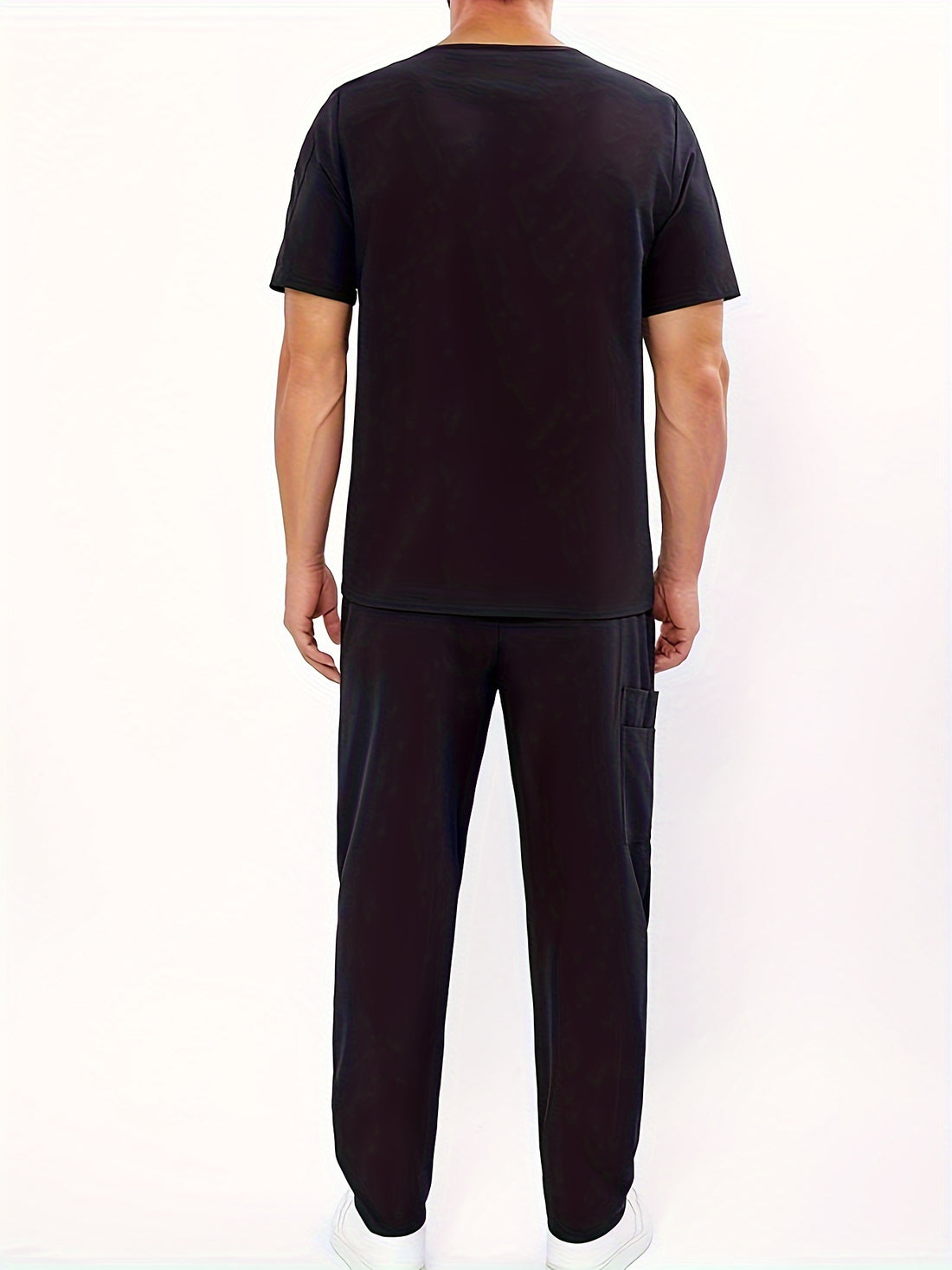 SAASHI Men's Black Summer V-neck Multi-Pocket Workwear Set - Loose Fit Overalls