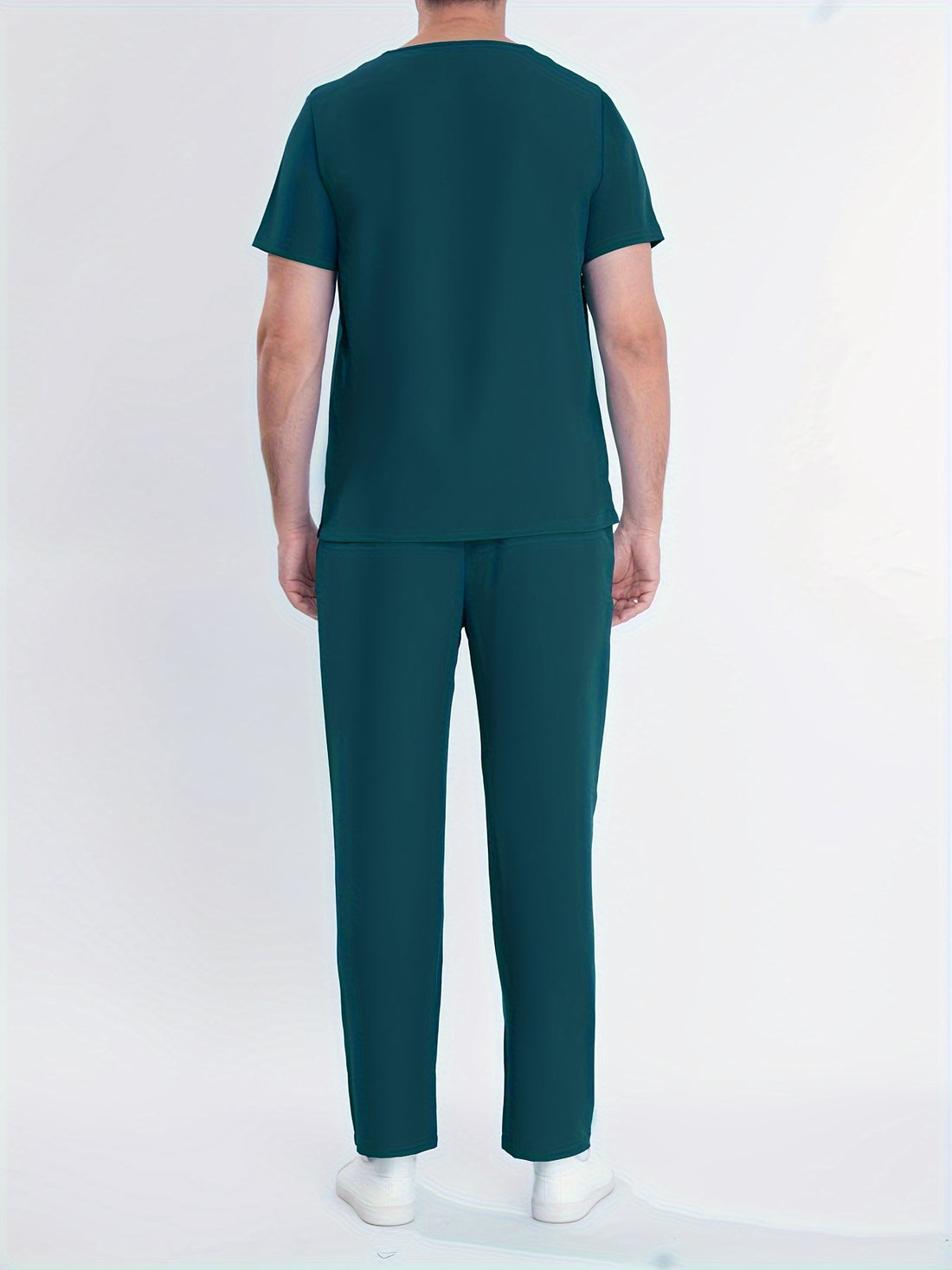 SAASHI Men's Dark Green Solid Summer Workwear - V-neck Top & Pants Set