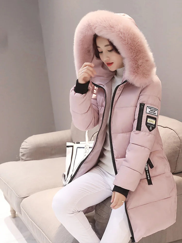 Saashi Elegant Slim Warm Hooded Long Parka Jacket with Pockets