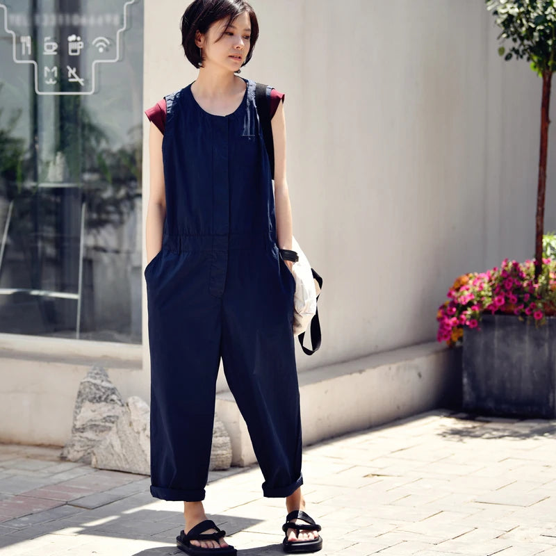 Saashi Personality Tooling Fengshui Cotton Loose Sleeveless Jumpsuit