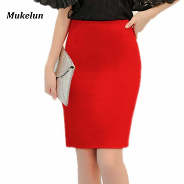 Saashi High Waist Pencil Skirt - Summer Fashion, Black, Red Open Fork, Sexy Office Style