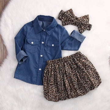 Saashi Kids Girls 3PCS Blue Jeans Shirt, Princess Tulle Lace Dress, and Headband Set