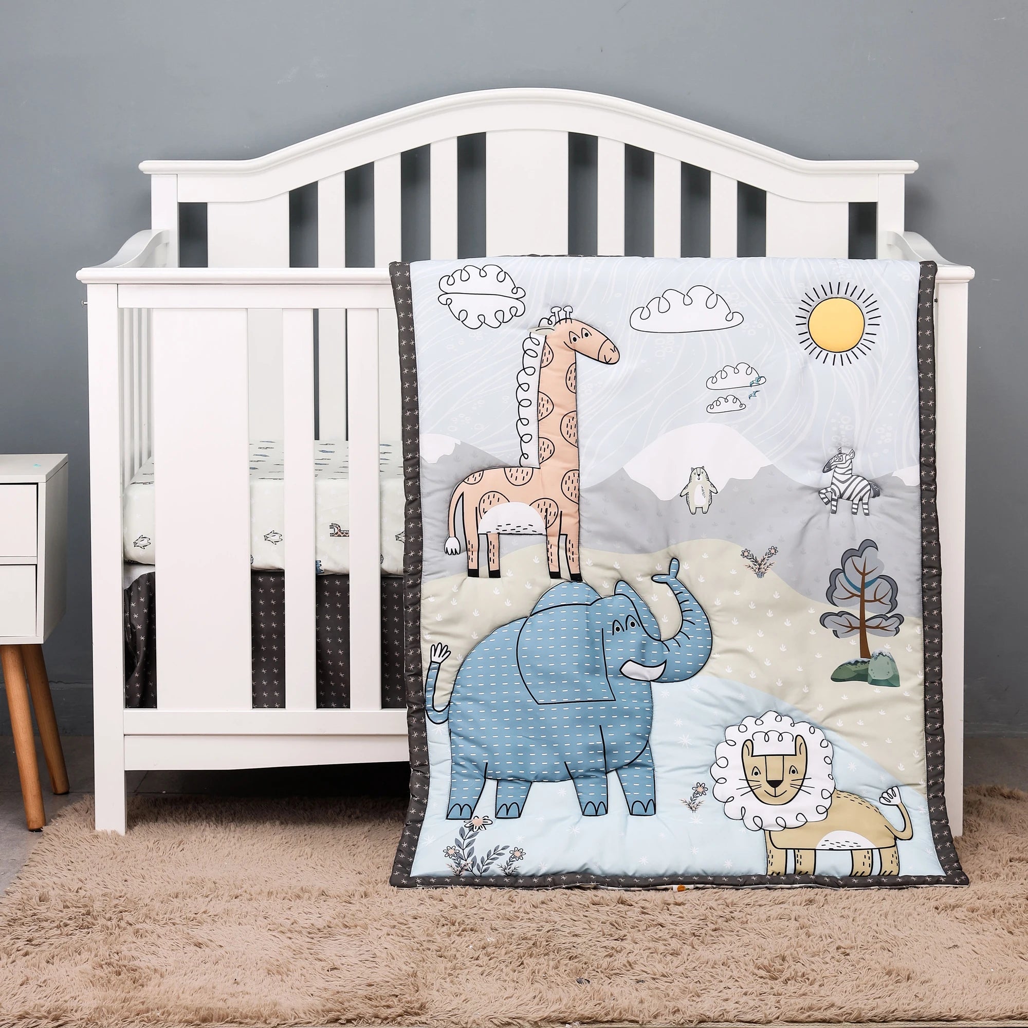 Saashi Jungle Design Baby Bedding Set for Boys - Comforter, Crib Sheet