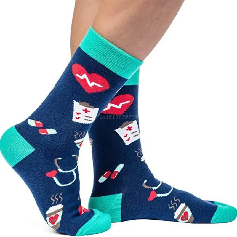 Saashi Unisex Cotton Socks with Stethoscope and Heart Print for Doctors and Nurses