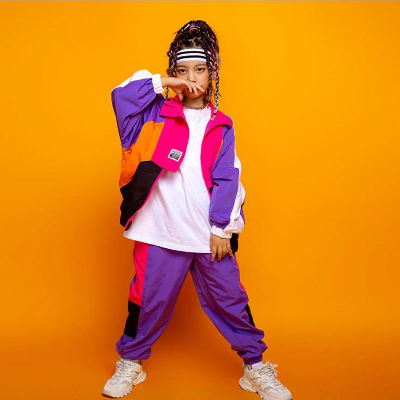 Saashi Kid Festival Hip Hop Outfit: Green Sweatshirt Crop Tops Jogger Pants