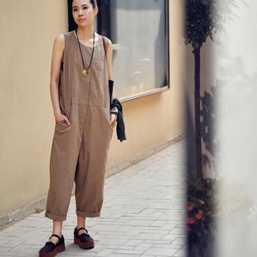 Saashi Personality Tooling Fengshui Cotton Loose Sleeveless Jumpsuit