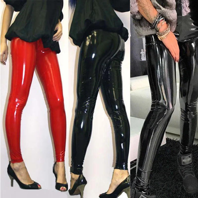 Saashi High Waist Leather Leggings - Sexy, Elastic, Skinny Fit, Stretch Jeggings