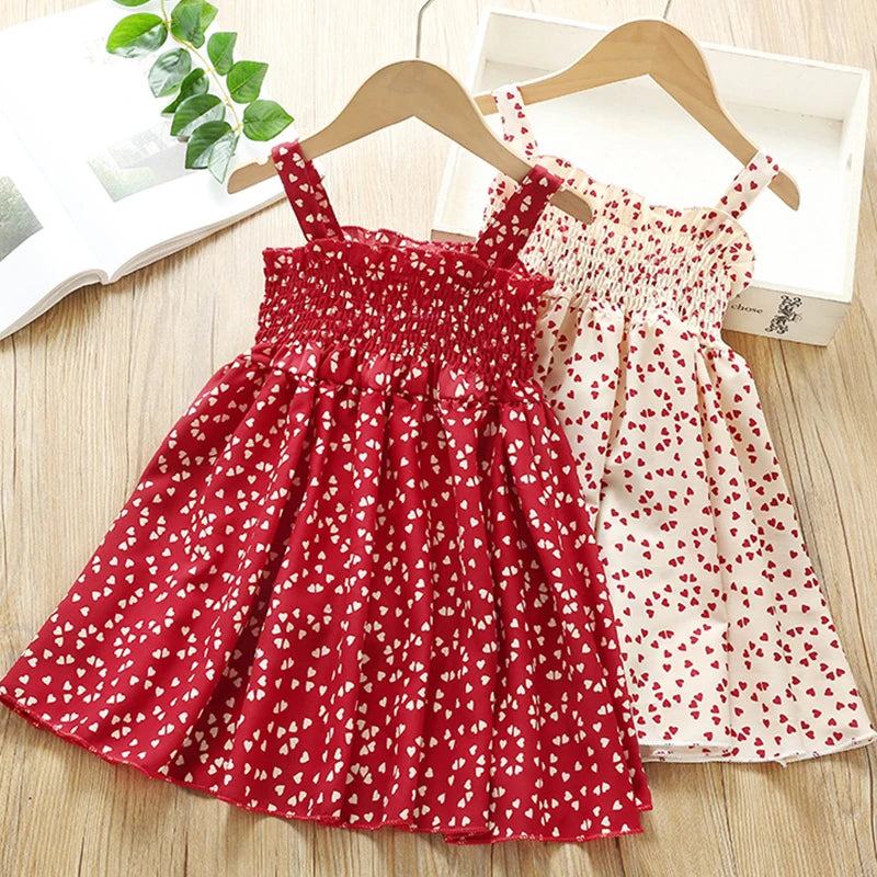 Saashi Sleeveless Love Printing Princess Dress for Girls, Summer Kids' Clothing