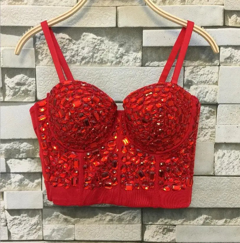 Saashi Rhinestone Bustier - Red Night Club Bralette