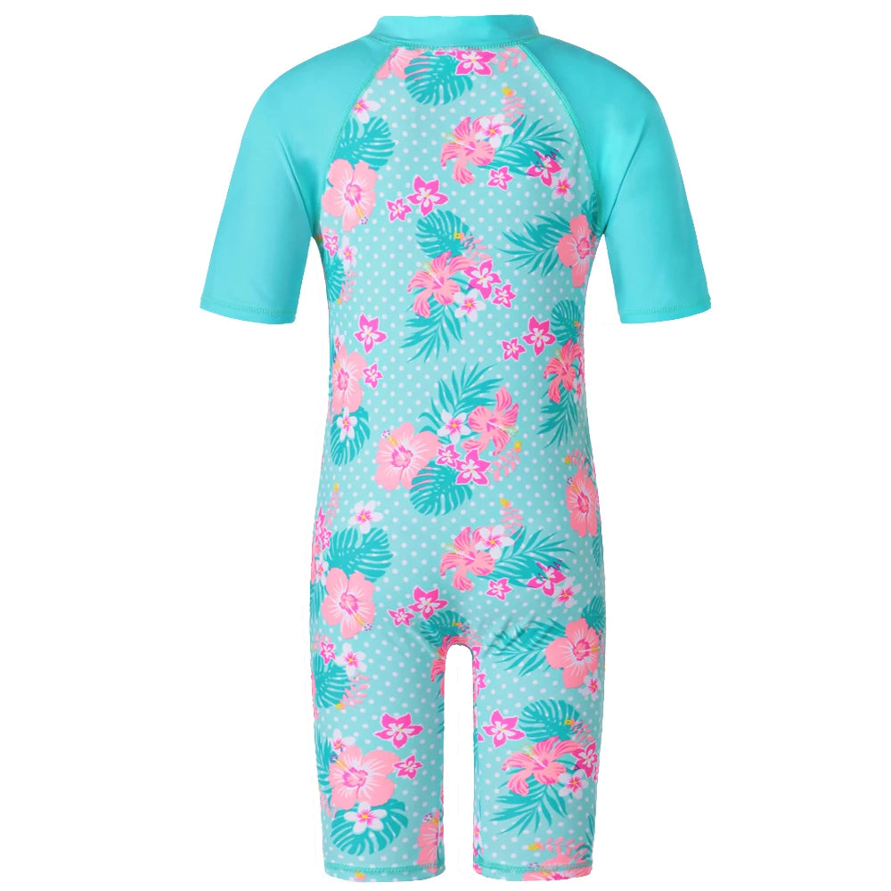 Saashi Cyan Flower Baby Girl UV UPF50+ One Piece Swimwear for Children