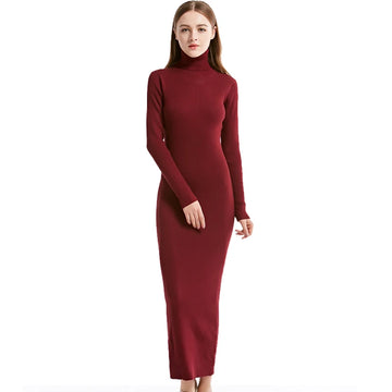 Saashi Knit Turtleneck Maxi Dress - Winter Chic, Slim Fit, Office Elegance