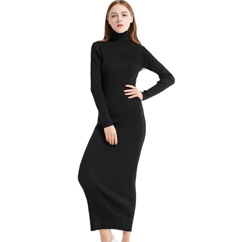 Saashi Knit Turtleneck Maxi Dress - Winter Chic, Slim Fit, Office Elegance