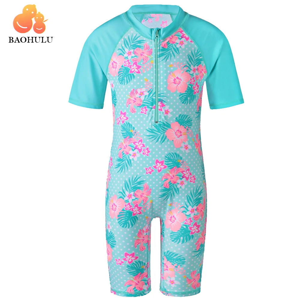 Saashi Cyan Flower Baby Girl UV UPF50+ One Piece Swimwear for Children