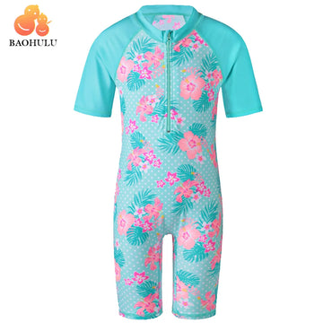 Saashi Cyan Flower Baby Girl UV UPF50+ One Piece Swimwear for Children