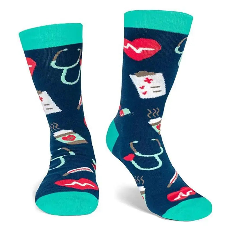 Saashi Unisex Cotton Socks with Stethoscope and Heart Print for Doctors and Nurses