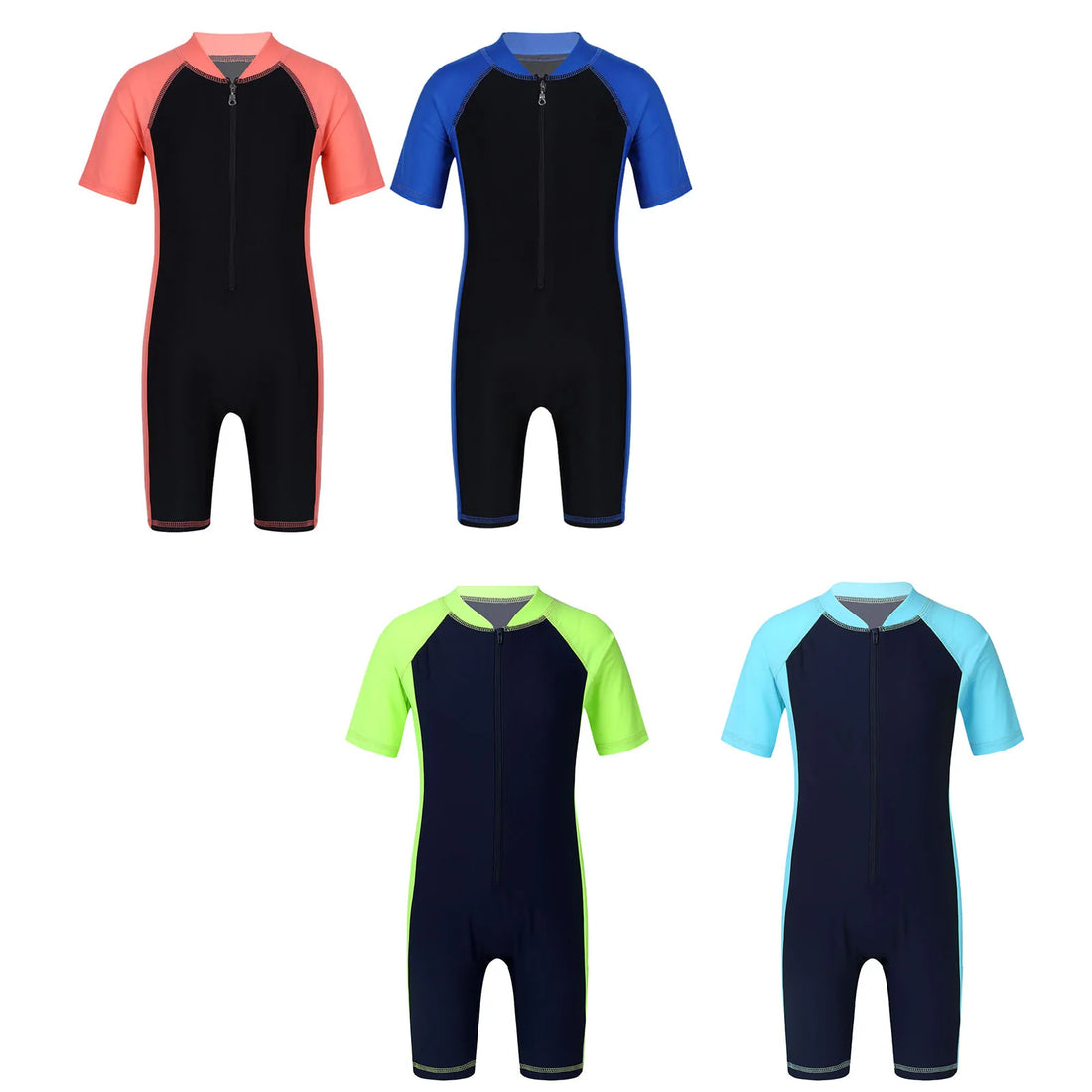 Saashi Short-Sleeve Zippered Shorty Wetsuit Rash Guard for Kids