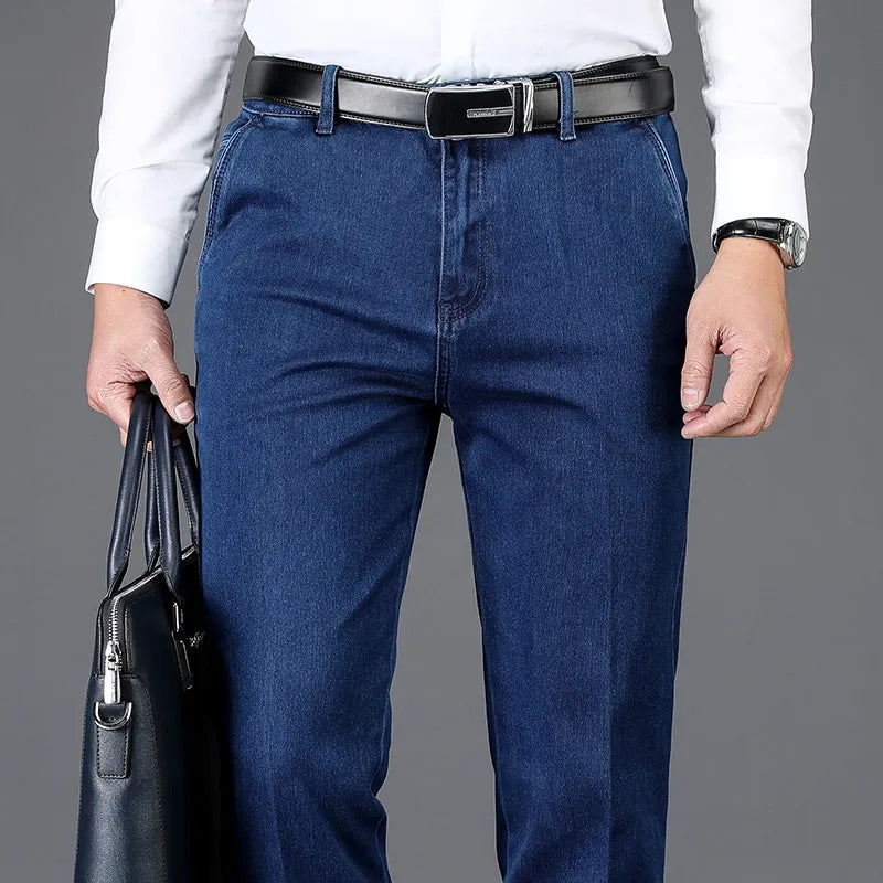 Saashi Classic  Men's High Waist Jeans Casual Denim Stretch Pants