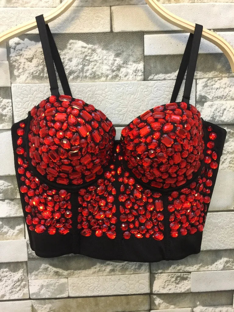 Saashi Rhinestone Bustier - Red Night Club Bralette