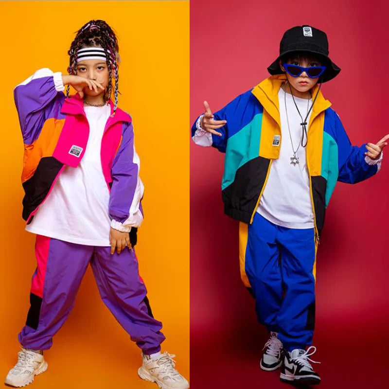 Saashi Kid Festival Hip Hop Outfit: Green Sweatshirt Crop Tops Jogger Pants