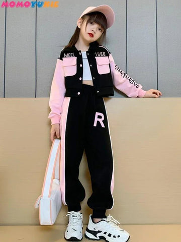 Saashi Kid Girls Sportswear Set: Spring Autumn Trendy Fashion Top + Sweatpants