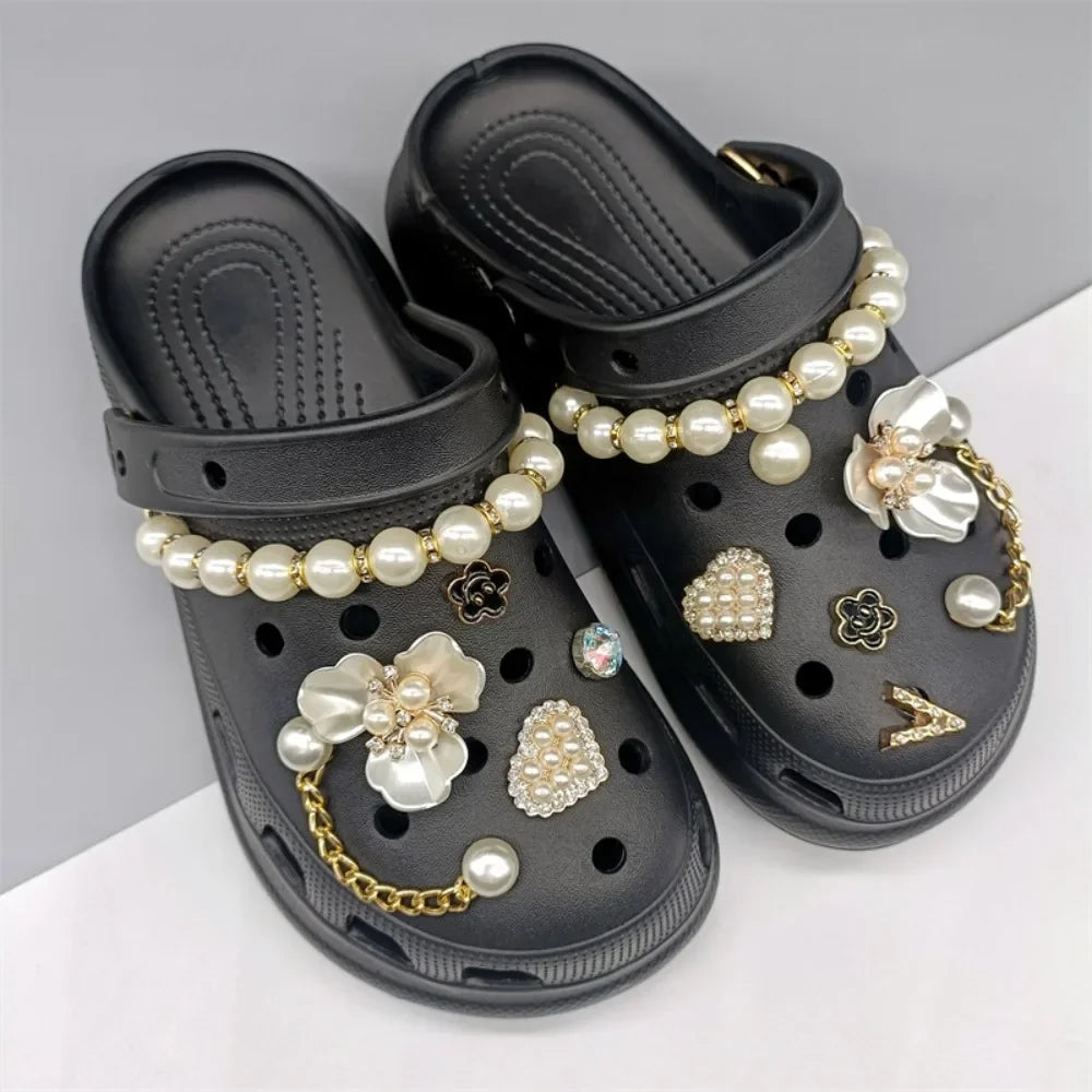 Saashi Fashion Shoe Charms Set for Crocs with Pearl and Rhinestone Decorations