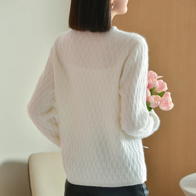 Saashi Half-Turtleneck Pure Wool Loose Knit Pullover Sweater for Women