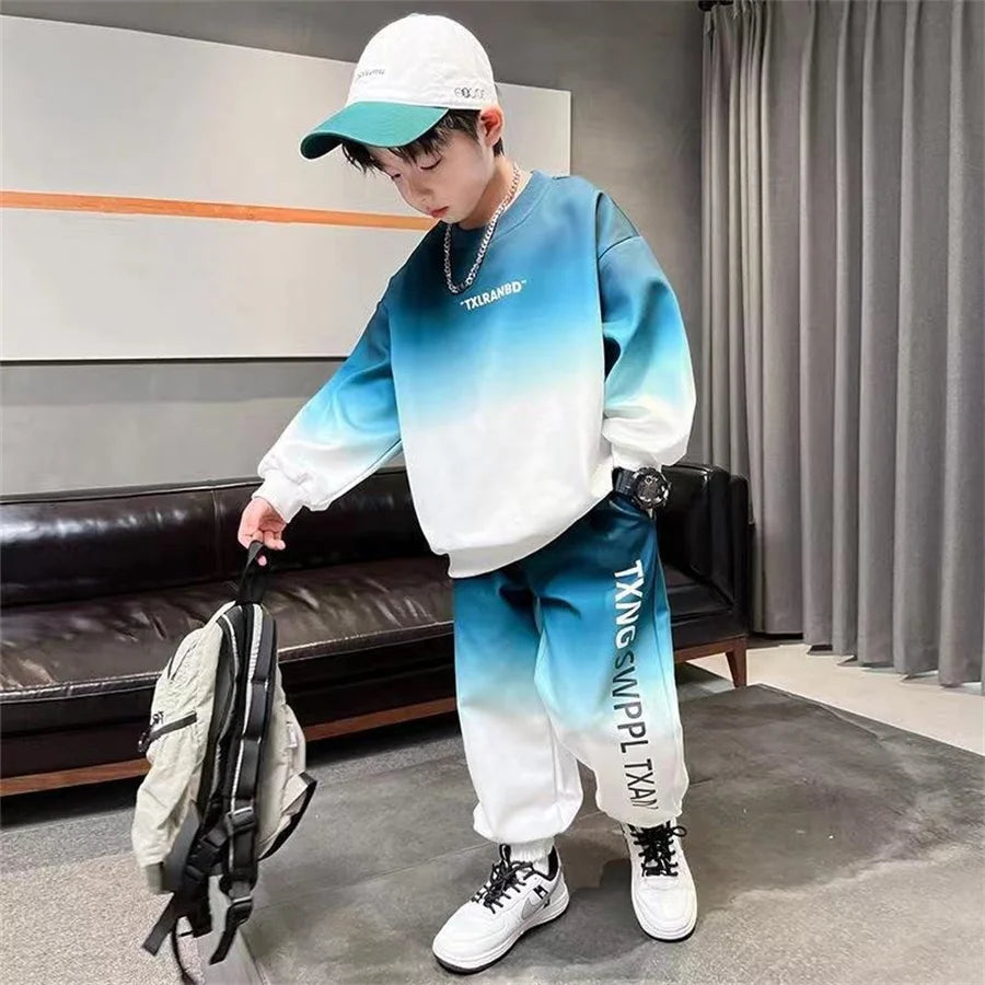 Saashi Teen Boys Set: Letter Print Long Sleeve Sports Shirt + Pants