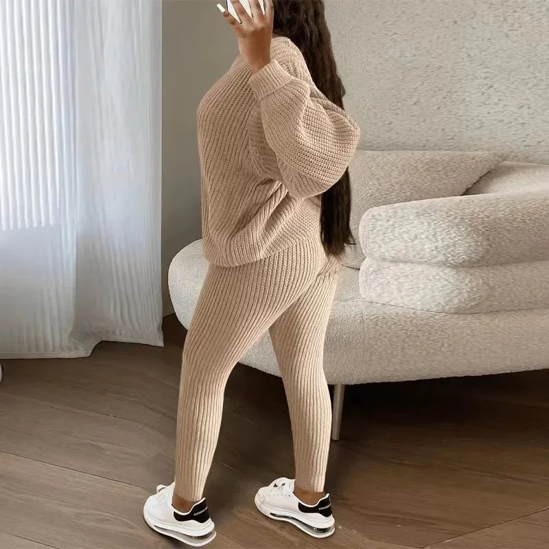 Saashi Two-Piece Knit Sweater and Pants Casual Fashion Outfit for Women