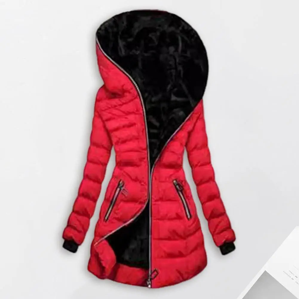 Saashi Mid-Length Hooded Down Jacket Plush Lined Warm Outdoor Coat