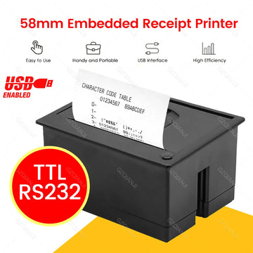 Mini 58mm Panel Embedded Thermal Printer w/ Interface USB RS232 TTL ESC POS Arduino Android 5v-9v QR204 Receipt Ticket Printers