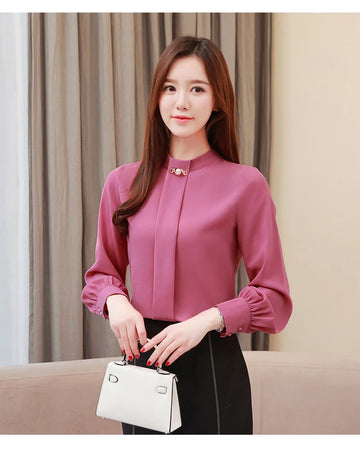 Saashi Lantern Sleeve Buttons Women Blouses Elegant Lady Solid Color